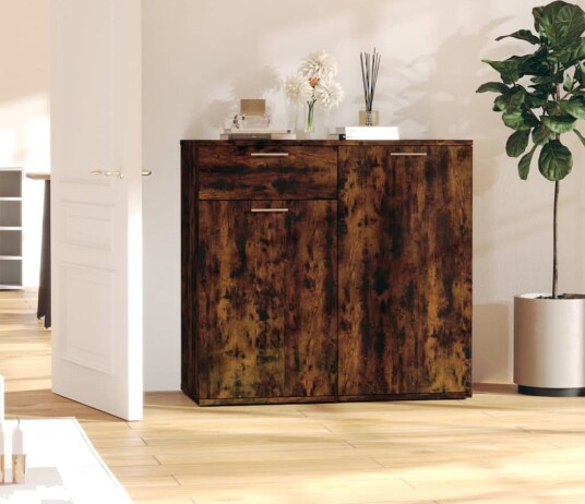vidaXL Skjenk røkt eik 80x36x75 cm konstruert tre vidaXL Skjenk røkt eik 80x36x75 cm konstruert tre