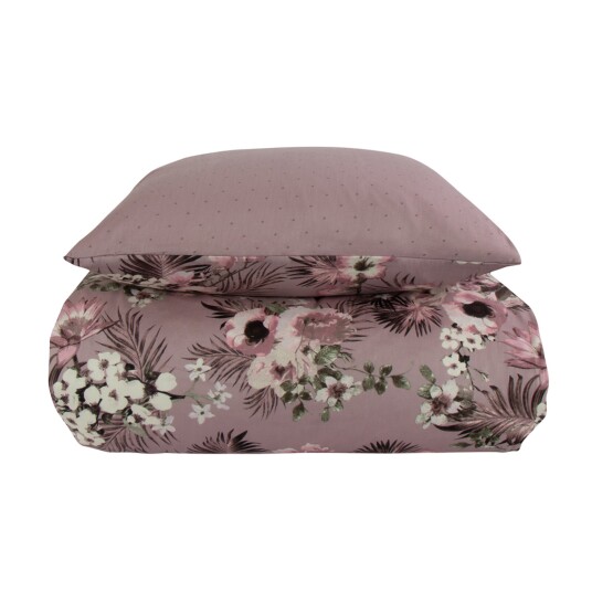 Borg Living Sateng sengesett - 140x220 cm - Flowers & Dots - Lavendel - 100% Bomullssateng
