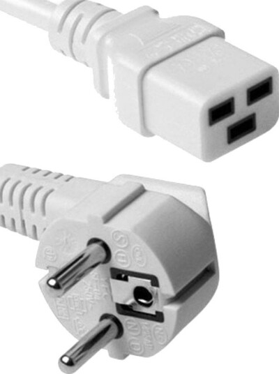 ACT Strømkabel Nettplugg CEE 7/7 Hann (Vinklet) - C19 Hvit 0.6 m