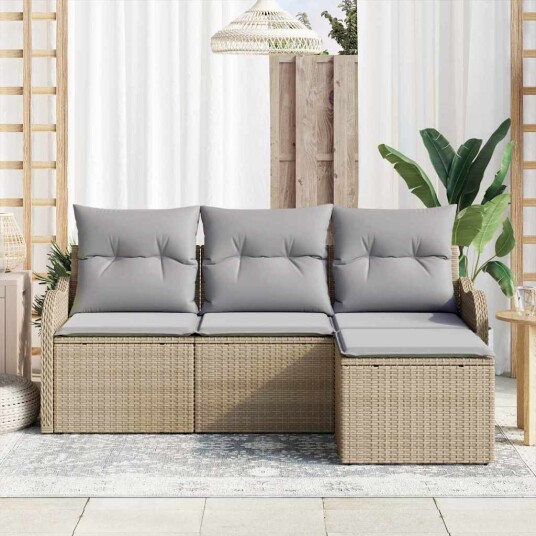 vidaXL Hagesofa Set med lagring 4 pcs Beige polyrotting