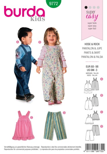 Burda 9772 - Bukser og skjørt EUR: 68-98, US: 6m-3