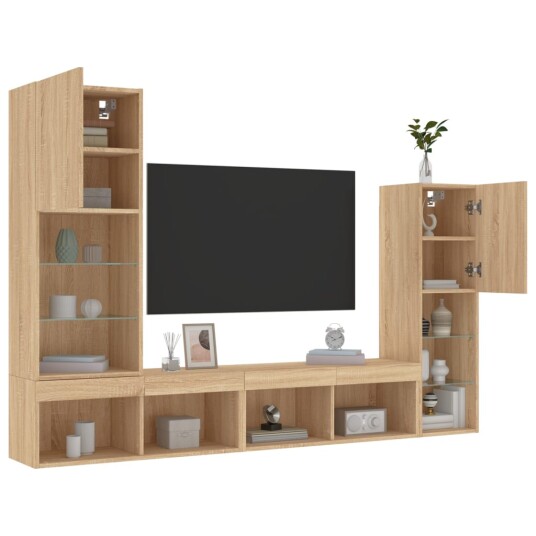 vidaXL Vegghengte TV-enheter med LED 4 deler sonoma eik konstruert tre 8721012470712