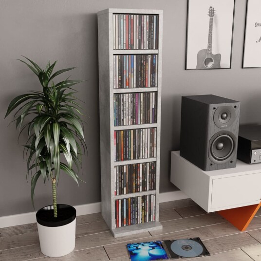 CD-skap betonggrå 21x20x88 cm konstruert tre CD-skap betonggrå 21x20x88 cm konstruert tre