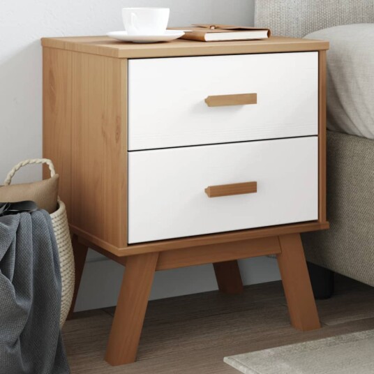 Nattbord OLDEN hvit og brun heltre furu 8721012133556
