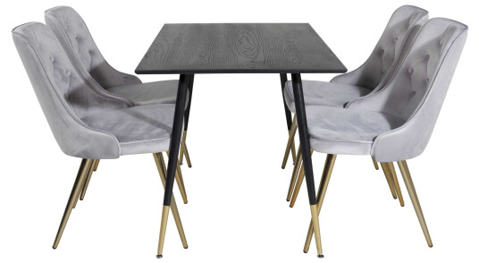 Venture Design Dipp & Velvet spisegruppe Svart/svart 4 st stoler & bord 120 x 85 cm
