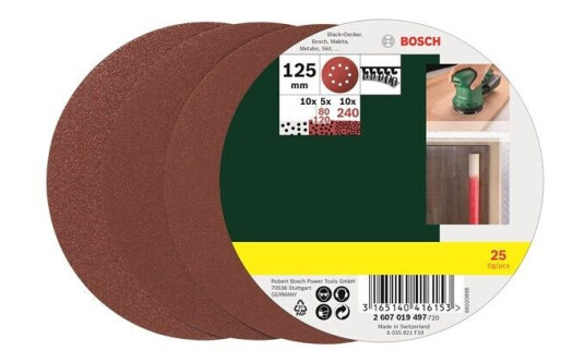 Bosch 25-delers slipepapirsett 125 mm til eksentersliper, grovkorn 80, 120, 240