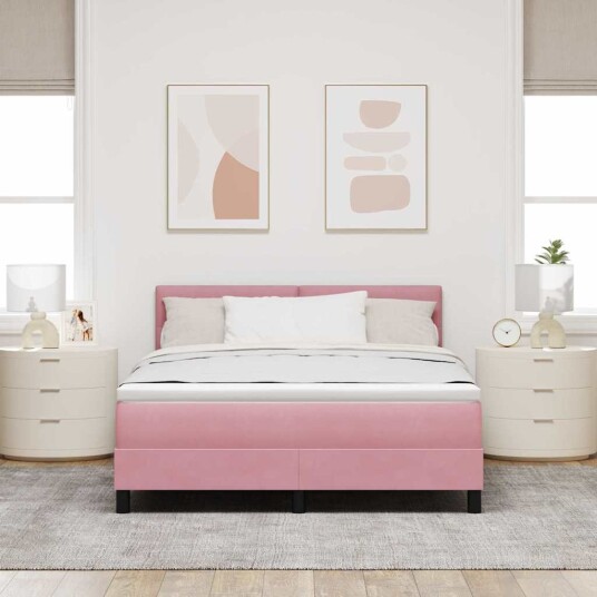  Box Spring Seng med Madrass Rosa 160x200 cm Fløyel