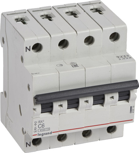 Legrand 3 stk RX³ MCB automatsikring C6 3P+N 4M 4,5kA Legrand 3 stk RX³ MCB automatsikring C6 3P+N 4M 4,5kA