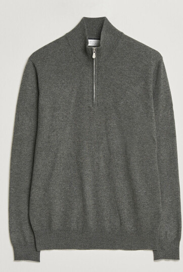 Brunello Cucinelli 2 Ply Cashmere Half Zip Forest Green