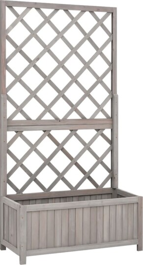 vidaXL Blomsterkasse med espalier grå 70x30x135 cm heltre gran