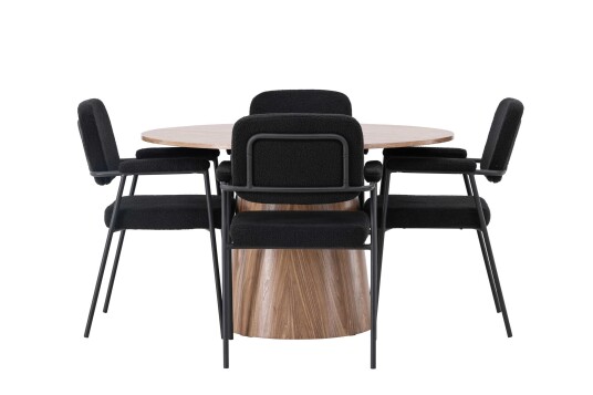 Venture Design Lanzo & Yesterday spisegruppe Svart/natur 4 stoler & bord 120 cm