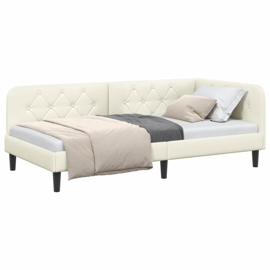  Hjørnesengramme med hodegjerde Krem 100 x 200 cm Fløyel