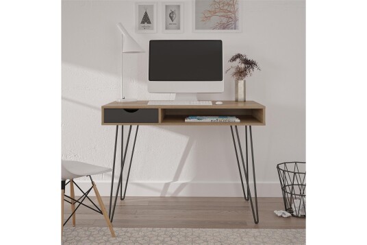 Skrivebord Concord 106 cm med Oppbevaring Skuff Grå/Natur/Sv Novogratz Skrivebord Concord 106 cm med Oppbevaring Skuff Grå/Natur/Sv Novogratz