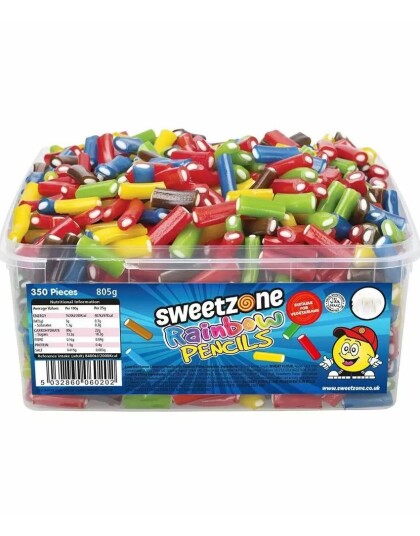 350 stk Sweetzone Rainbow Pencils   Boks med Små Fargerike Godteristenger 805 gram