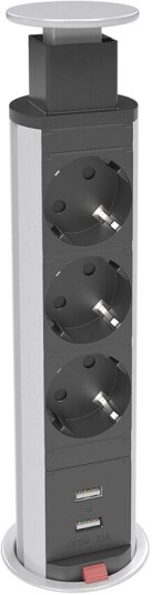 Kondator Utløpsliste Popup 3 Eluttak 2 Usb Uttak Ø60mm Svart/silver