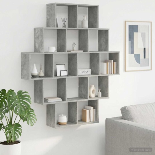 vidaXL Vegghylle Betonggrå 120 x 20 x 136 cm Konstruert tre