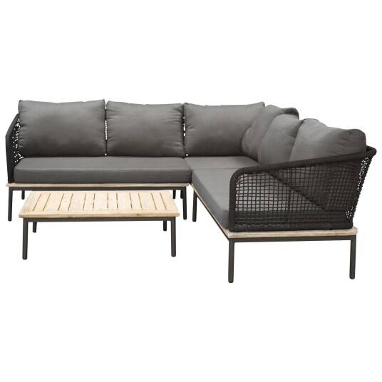 Venture Design Andorra sofagruppe Akasie/svart med grå pute 2st 2-seterende, hjørne & bord 90x60 cm Natur