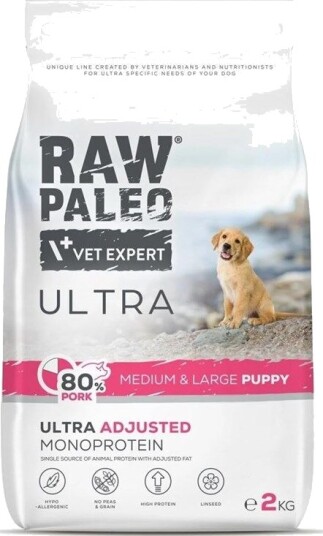 Vetexpert Puppy Raw Paleo Ultra Pork Medium & Large Tørrfôr 2 Kg
