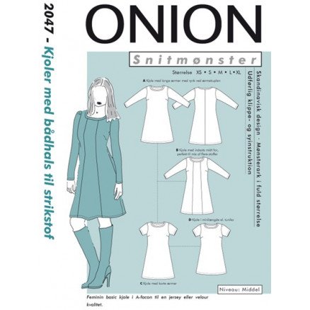 ONION Snittmønster 2047 Kjoler Med Båthals Str XS XL ONION Snittmønster 2047 Kjoler Med Båthals Str XS XL