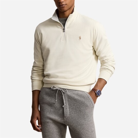 Luxury Jersey Quarter-Zip Pullover Parchment Cream