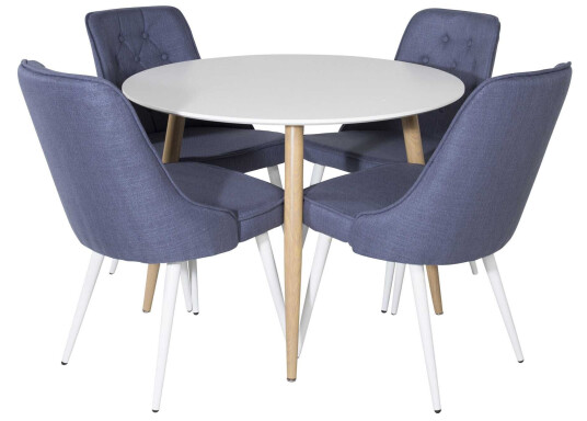 Venture Design Plaza & Velvet spisegruppe Hvit/blå 4 st stoler & bord 100 cm