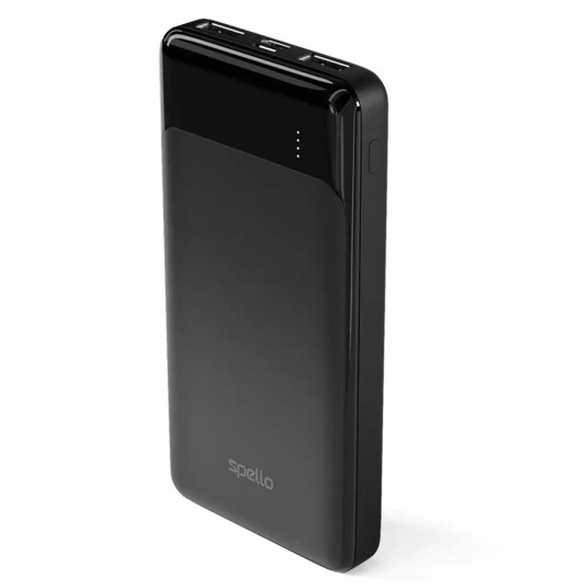 Spello Thin 10W Powerbank med 2 x USB-A og 1 x USB-C - 10000 mAh - Svart