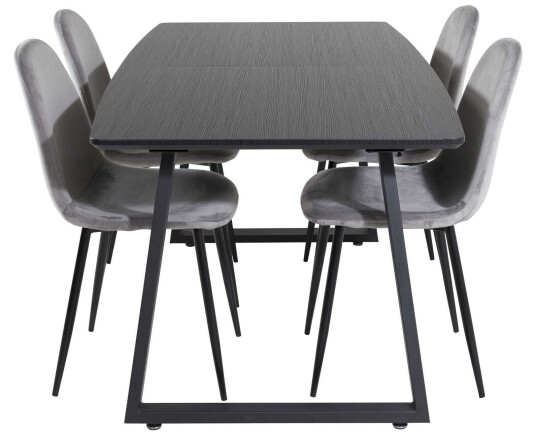 Venture Design Inca & Polar spisegruppe Svart/grå 4 st stoler & bord 160 x 85 cm