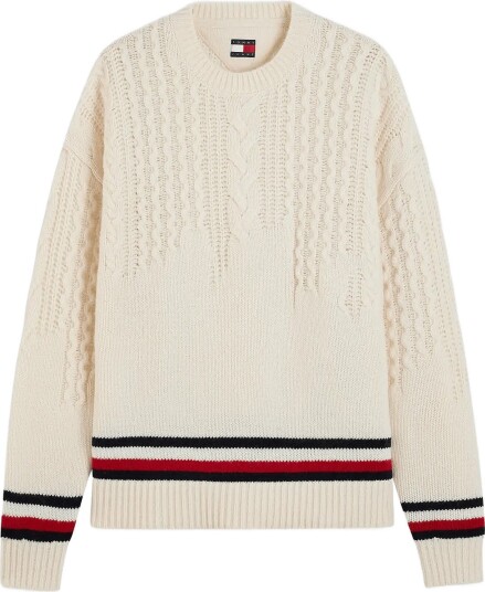 Tommy Jeans Tjw Ovs Placement Cable Sweater   Cream   M