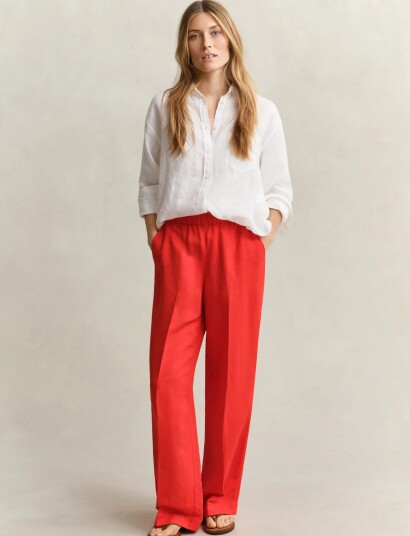 GANT Linen Blend Pull On Pants Red 42