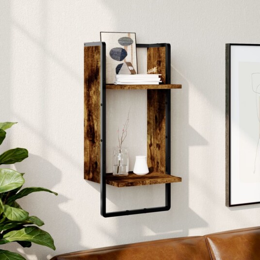 Vegghylle med stang røkt eik 30x25x65 cm 8721012046344