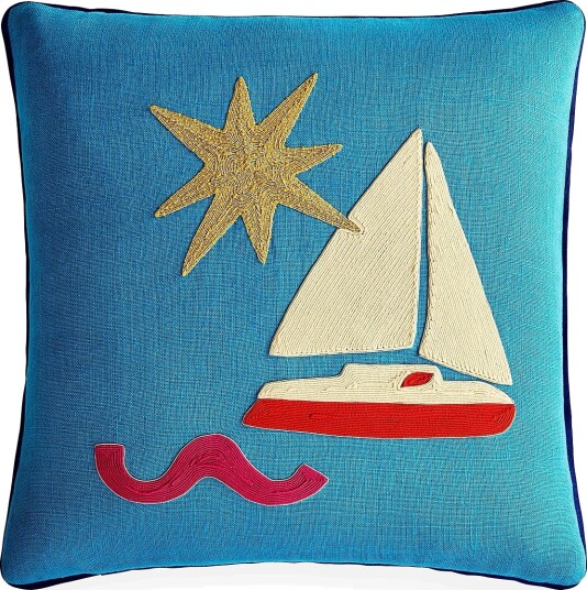Jonathan Adler Uk Kit Playa Corded Pillow Sailboat   Blue   ONE SIZE