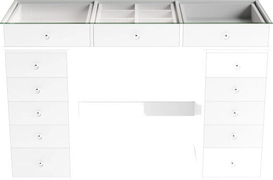 Glow Stort sminkebord med glassplate Oppbevaring med skuffer og rom 120 cm - Hvit