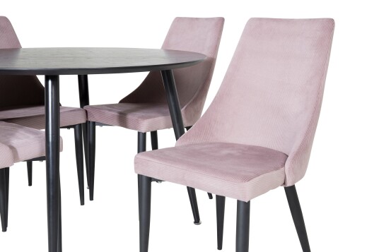 Venture Home Dipp Spisegruppe 115 cm Rund med 4 Leone Stoler Sort