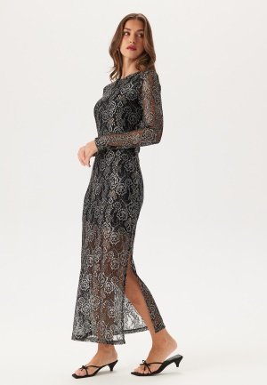 YAS Yaspolima Ls Long Lace Dress Black Detail:SILVER XS