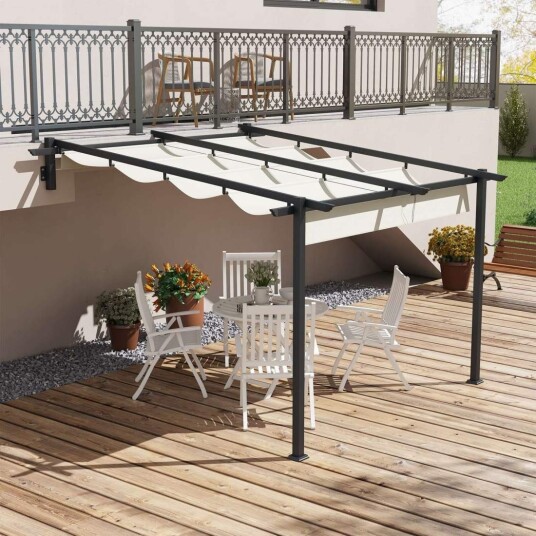 Veggmontert vindtett pergola 3x3m Kremfarget