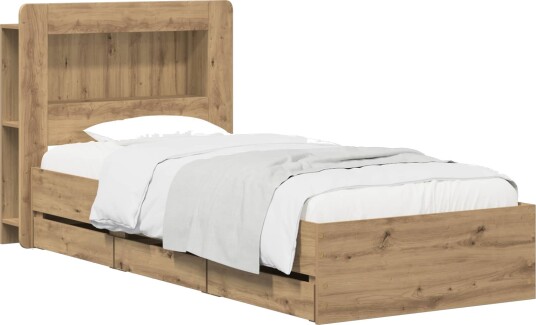 vidaXL Sengramme med oppbevaring og hodegavl Artisan eik 90 x 200 cm