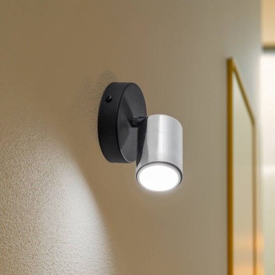 HELam Tune II vegglampe svart/krom metall E27 Ø 5,5 cm