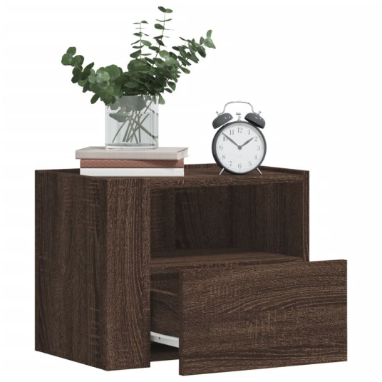 Veggmonterte nattbord 2 stk brun eik 45x30x35 cm 848324