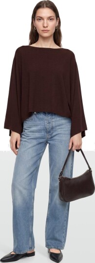 Mango Asymmetrical Knitted Cape   Burgundy   XS/S