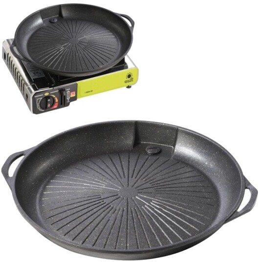 Meva Grill grate and grill pan for a gas camping stove Meva Grill grate and grill pan for a gas camping stove