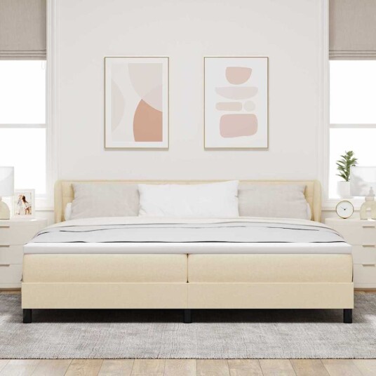 Box Spring Seng med Madrass Krem 200x200 cm Stoff Box Spring Seng med Madrass Krem 200x200 cm Stoff