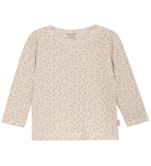 Minymo Genser Rib Rosa Champagne m. Blomster 50 Genser