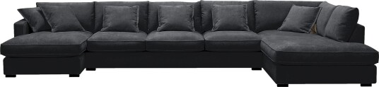 Rossita Lyx 6 seters venstrevendt U formet ekstra dyp sofa med divan og sjeselong i chenille Svart
