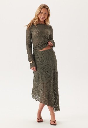 BUBBLEROOM Asymmetric Lace Skirt Dusty green XS