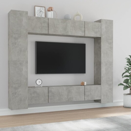 vidaXL TV-skapsett 8 deler betonggrå konstruert tre