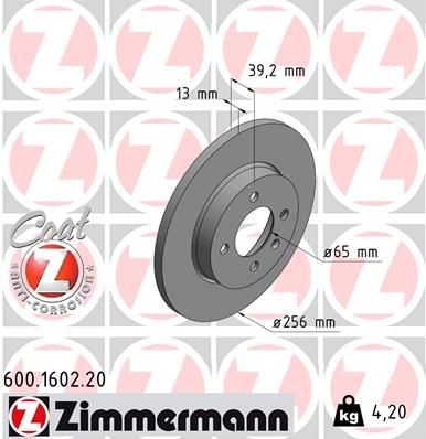 Bremseskive ZIMMERMANN 600.1602.20 Bremseskive ZIMMERMANN 600.1602.20