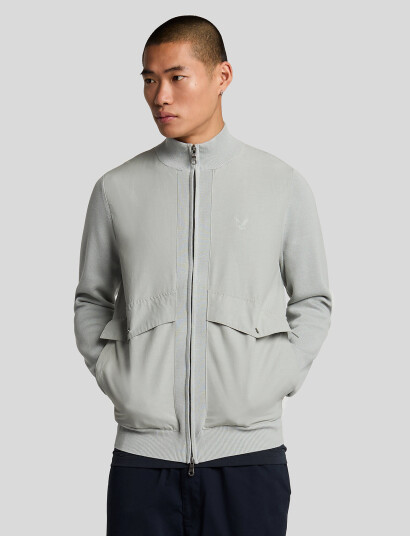 Lyle & Scott Milano Hybrid Full Zip Knitted Jacket - Grey - XXL