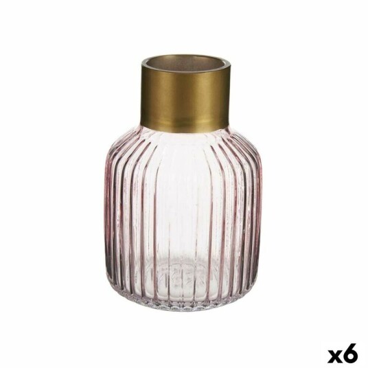 Gift Decor Vase Striper Rosa Gyllen Glass 12 X 18 X 12 Cm (6 Enheter)