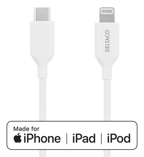 Deltaco USB-C til Lightning Kabel 1m Hvit med C94 Chipset