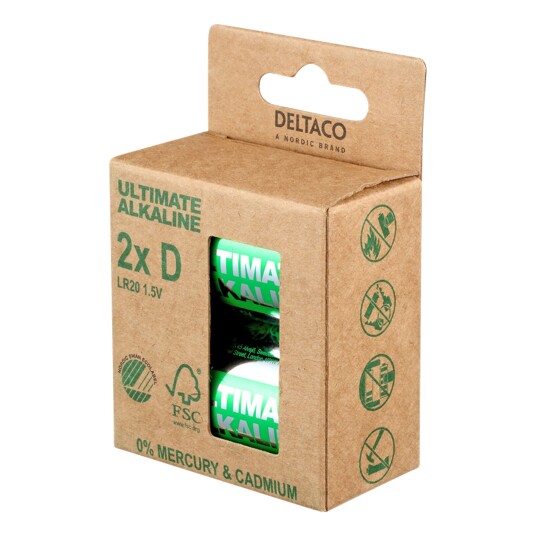 Deltaco Ultimate Alkaline Batterier 2-pakning LR20 Deltaco Ultimate Alkaline Batterier 2-pakning LR20